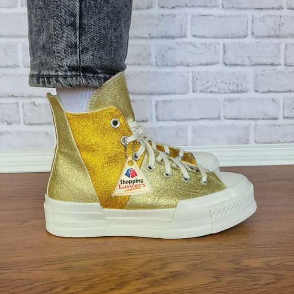 ⭐Converse Chuck 70 Plus Glitter Hi Size 8.5 Women's Shoes Sneakers Gold A08176C⭐ - Picture 11 of 13
